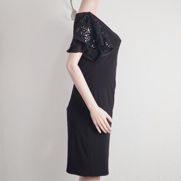 LAUREN Ralph Lauren Embellished Flutter-Sleeve Jersey Shift Dress Size: 12P - Picture 8 of 11